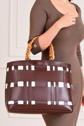 Sac à main en cuir - Marron et blanc