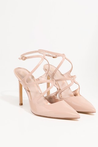 Sandales à talons vernies en cuir - Beige