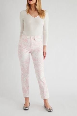 Pantalon slim - Blanc et rose
