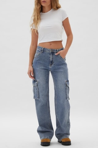 Jean cargo taille haute Go Kit - Bleu marine