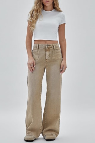 Jean cargo taille haute - Marron