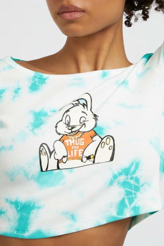 Crop top tie and dye- Blanc et turquoise