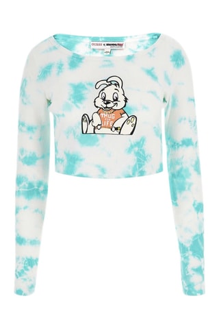 Crop top tie and dye- Blanc et turquoise