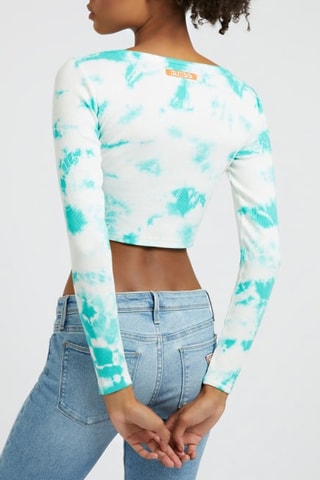 Crop top tie and dye- Blanc et turquoise