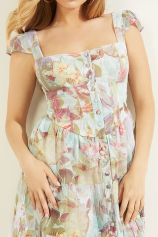 Robe patineuse en lin - Vert et blanc