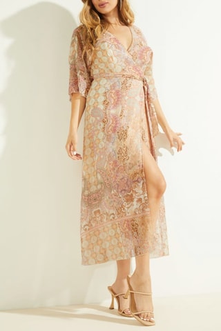 Robe portefeuille - Beige et rose
