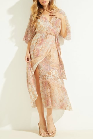 Robe portefeuille - Beige et rose