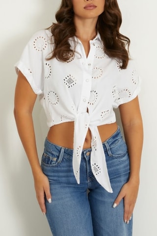 Chemisier slim en broderie anglaise - Blanc