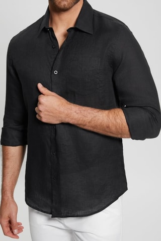 Chemise slim en lin - Noir