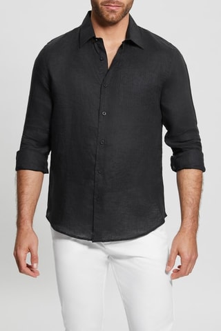 Chemise slim en lin - Noir