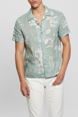 Chemise slim en lin Island - Vert d’eau