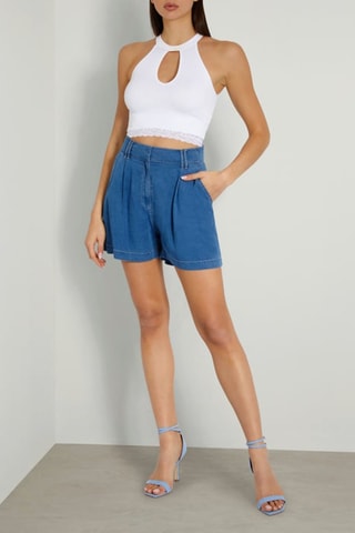 Short relaxed en jean taille haute Baba - Bleu foncé