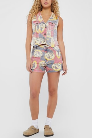 Short en jean - Gris et rose foncé