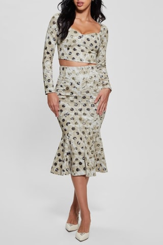 Jupe plissée taille haute - Beige
