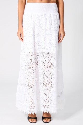 Jupe longue en broderie anglaise taille haute - Blanc
