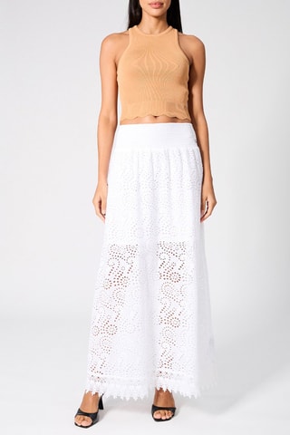 Jupe longue en broderie anglaise taille haute - Blanc