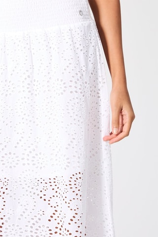 Jupe longue en broderie anglaise taille haute - Blanc