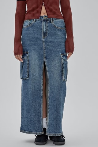 Jupe longue en jean Split - Bleu marine