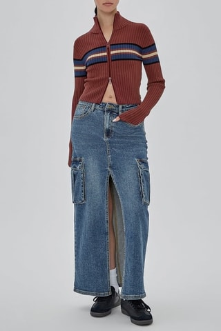 Jupe longue en jean Split - Bleu marine