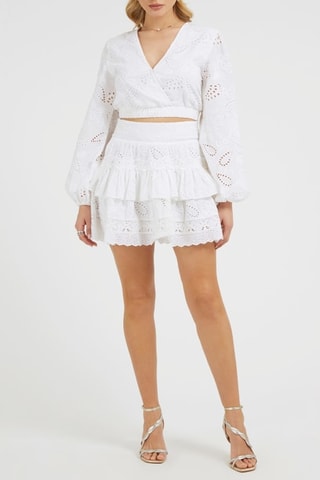 Jupe volantée en broderie anglaise taille haute - Blanc