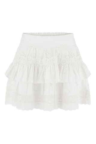 Jupe volantée en broderie anglaise taille haute - Blanc