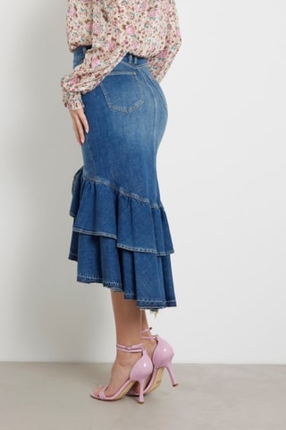 Jupe asymétrique en jean taille haute Marina - Bleu marine