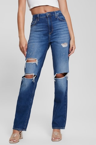 Jean relaxed straight taille haute - Bleu pétrole