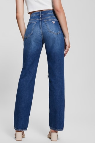 Jean relaxed straight taille haute - Bleu pétrole