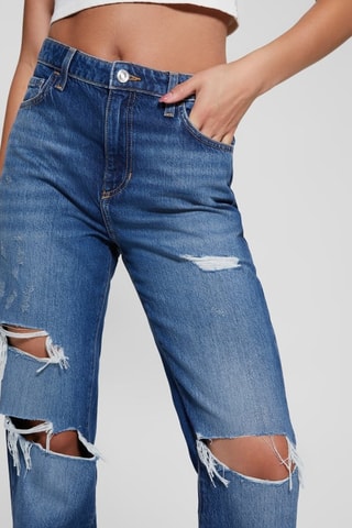 Jean relaxed straight taille haute - Bleu pétrole