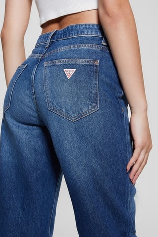 Jean relaxed straight taille haute - Bleu pétrole