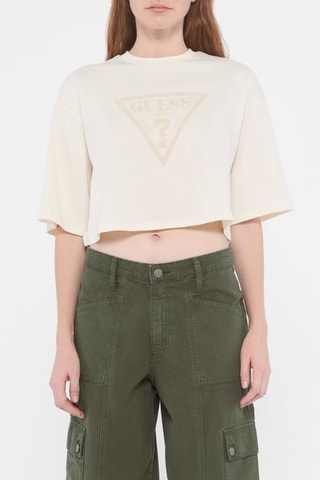 T-shirt cropped Vintage - Beige clair