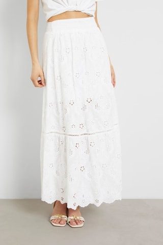 Jupe longue en broderie anglaise taille haute Frida - Blanc