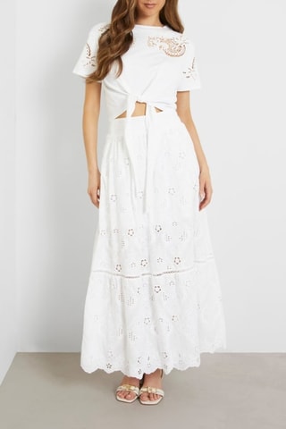 Jupe longue en broderie anglaise taille haute Frida - Blanc