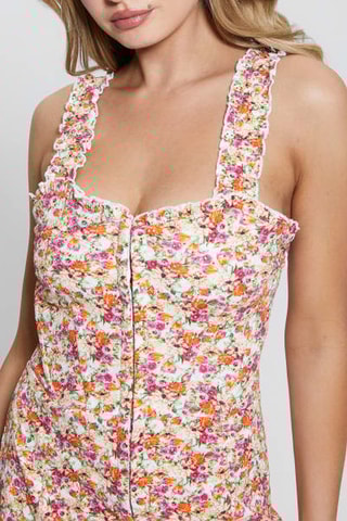 Robe droite en broderie anglaise Carmen - Rose et orange