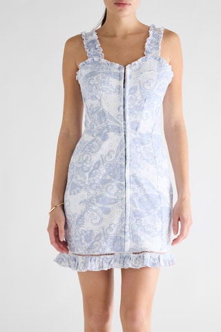 Robe droite en broderie anglaise Carmen - Ciel et blanc
