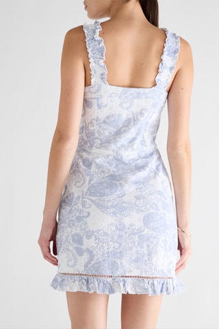 Robe droite en broderie anglaise Carmen - Ciel et blanc