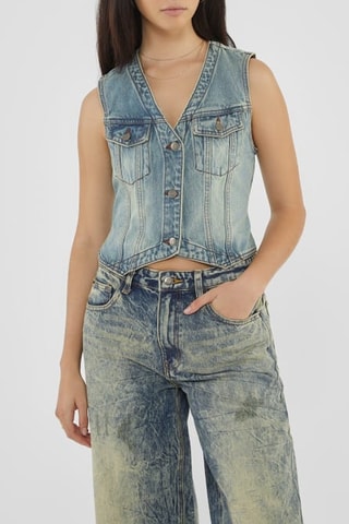 Gilet sans manches en jean Go Vintage - Bleu clair
