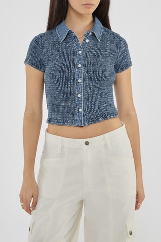 Chemisier court en jean Go - Bleu clair