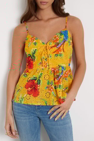 Top en broderie anglaise Stacy - Moutarde et rouge