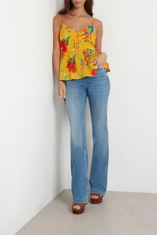 Top en broderie anglaise Stacy - Moutarde et rouge
