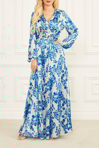 Robe chemise en soie Nomad - Bleu et blanc