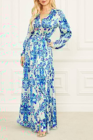 Robe chemise en soie Nomad - Bleu et blanc