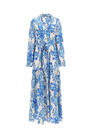 Robe chemise en soie Nomad - Bleu et blanc