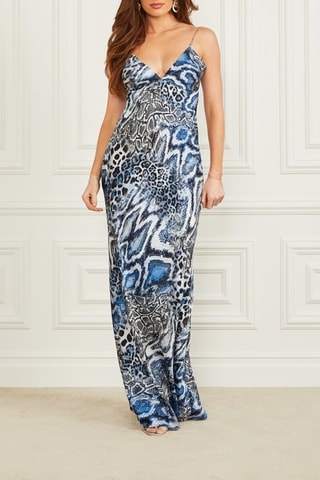 Robe longue Debora - Noir et bleu cobalt