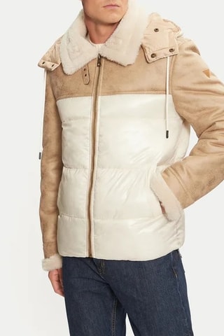 Veste à capuche Puffa - Beige et blanc