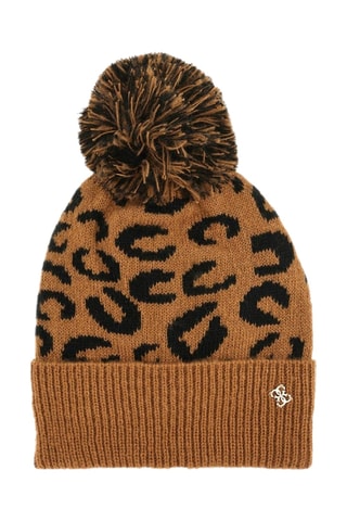 Bonnet à pompon - Marron clair et noir