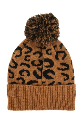 Bonnet à pompon - Marron clair et noir