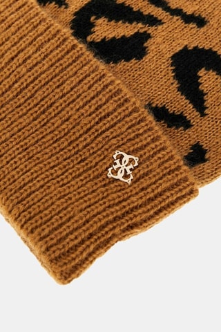 Bonnet à pompon - Marron clair et noir