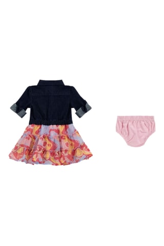 Robe trompe-l'œil et bloomer - Bleu marine et rose