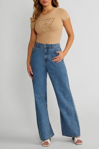 Jean wide legs taille haute - Bleu marine